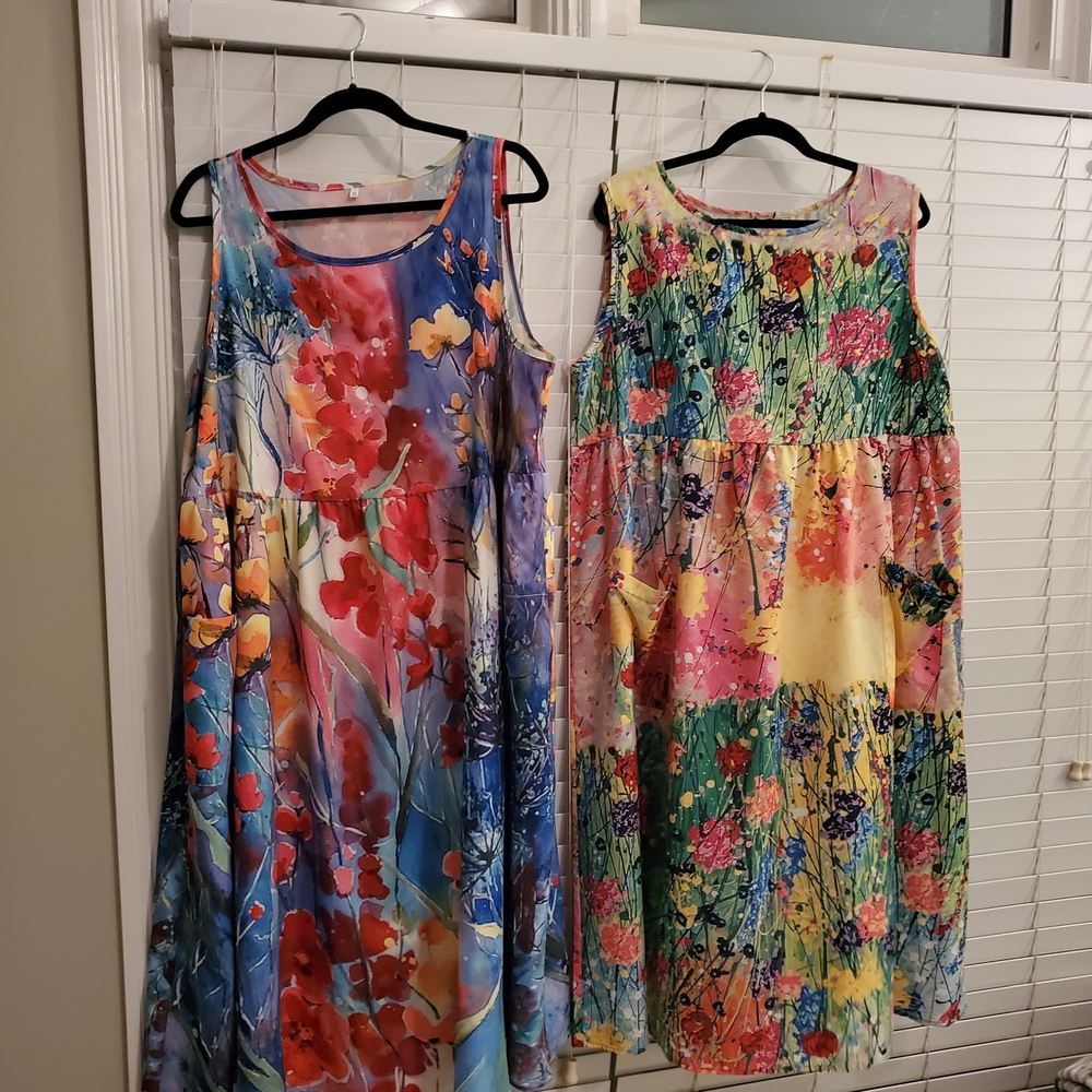 2 Colorful Sleeveless Floral Dresses